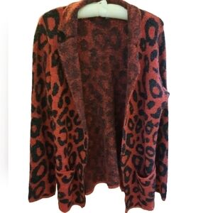 Joseph A Women's Red Black Long Sleeve Open Front Cardigan